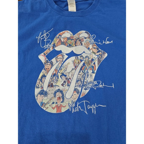Gildan Other - Y2K Rolling Stones Graphic T-Shirt Mens 4XL Blue Tongue Logo‎ Signatures
